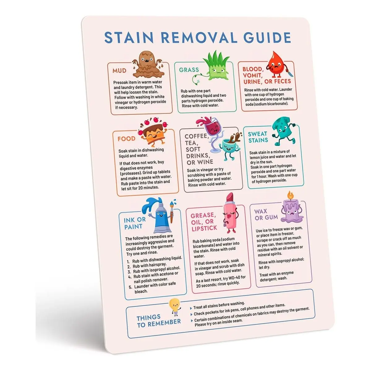 Plastic Waterproof Magnetic Laundry Cheat Sheet Magnet - Stain Removal Guide, Washing Symbols Reference, Wardrobe & Laundry Room Decor Accessory for Home Dorms