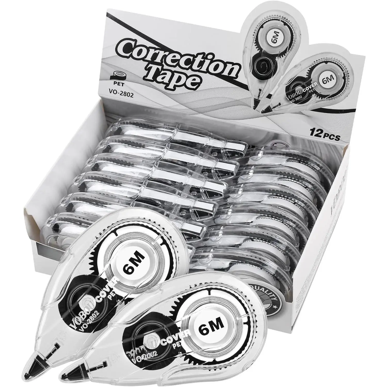 Correction Tape Dispenser, Easy To Use Applicator for  Corrections, For school, Office (White, 12pack, 6M/256, Tape Width 0.2in)