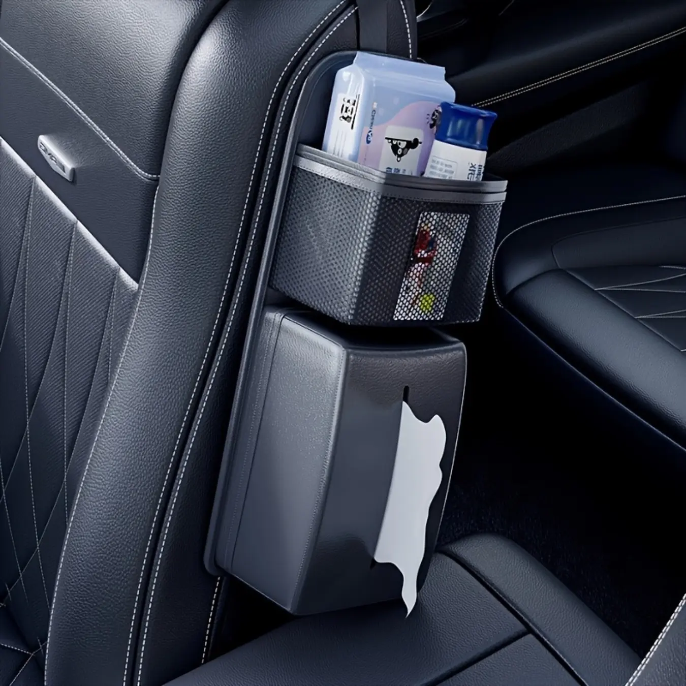 Multifunctional car tissue box, in-car side seat tissue holder, portable hanging storage bag tissue dispenser, ideal gift