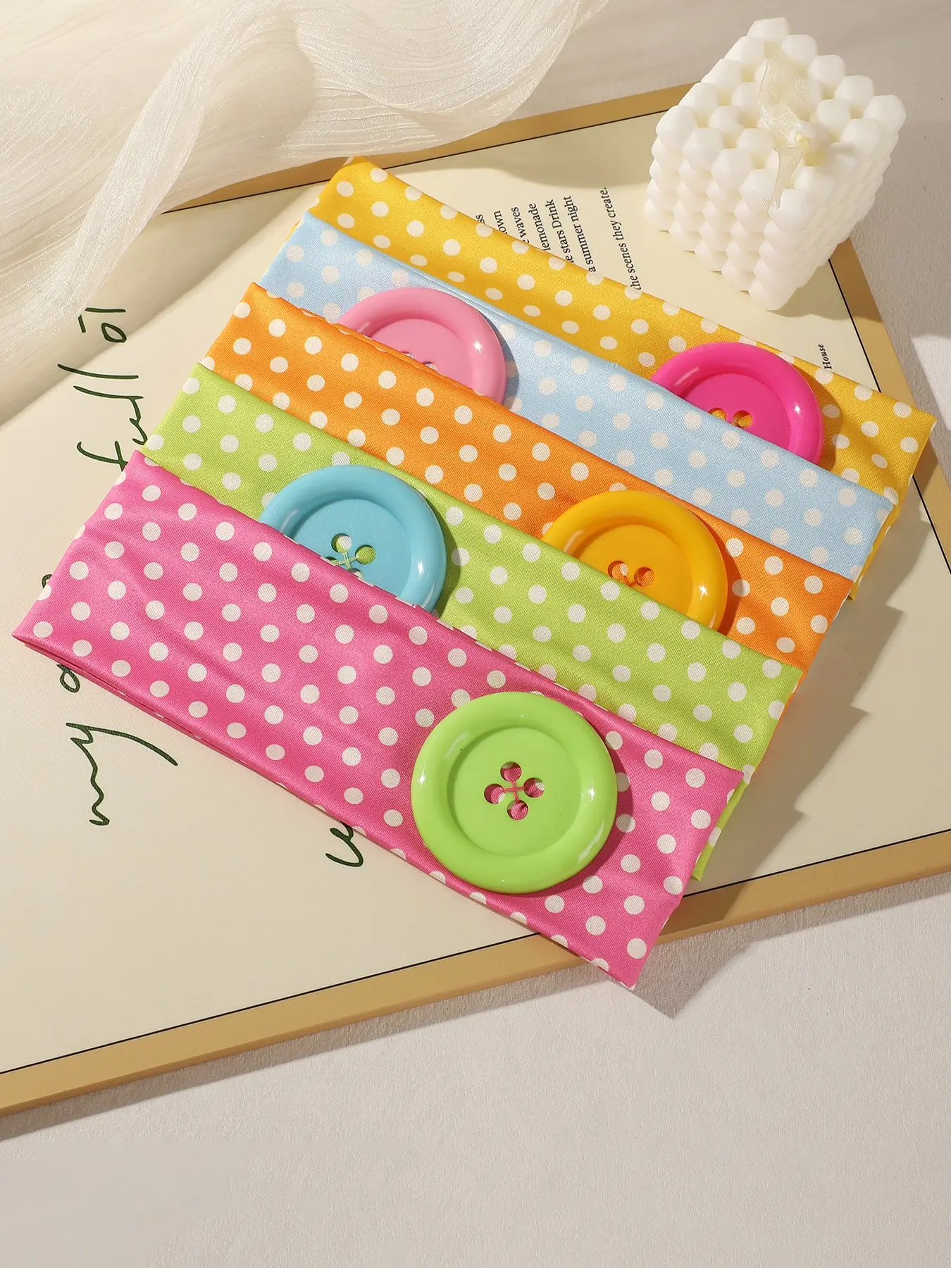 5pcs Candy Color Polka Dot Hairbands for Women, Soft and Comfortable, Large Button Design, Sweat-Proof Sports Headbands