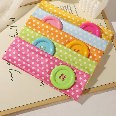 5pcs Candy Color Polka Dot Hairbands for Women, Soft and Comfortable, Large Button Design, Sweat-Proof Sports, Cute Headbands