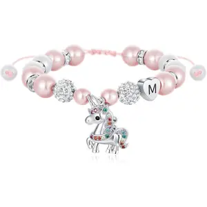 Unicorn Unicorn Bracelet Gifts for Girls  -   and Rhinestone Balls Heart Initial Unicorn Bracelets Adjustable  CZ Unicorn Bracelet Birthday Gifts for Teens