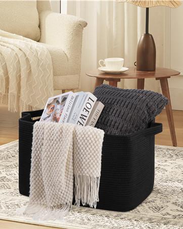 95L Extra Large Blanket Basket, 24" x 16.9" x 14.2" Woven Storage Basket for Living Room, Rectangle Nursery Blanket Storage for Toys, Towels, Dirty Clothes (Black)