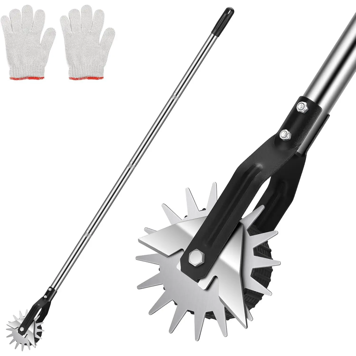 67 Inch Rotary Wheel Edge Trimmer, Rotary Shears, Manual Sidewalk Edgers, Length 23.6" to 67", Heavy Duty Stainless Steel Handle with Sharp Blades/Gloves