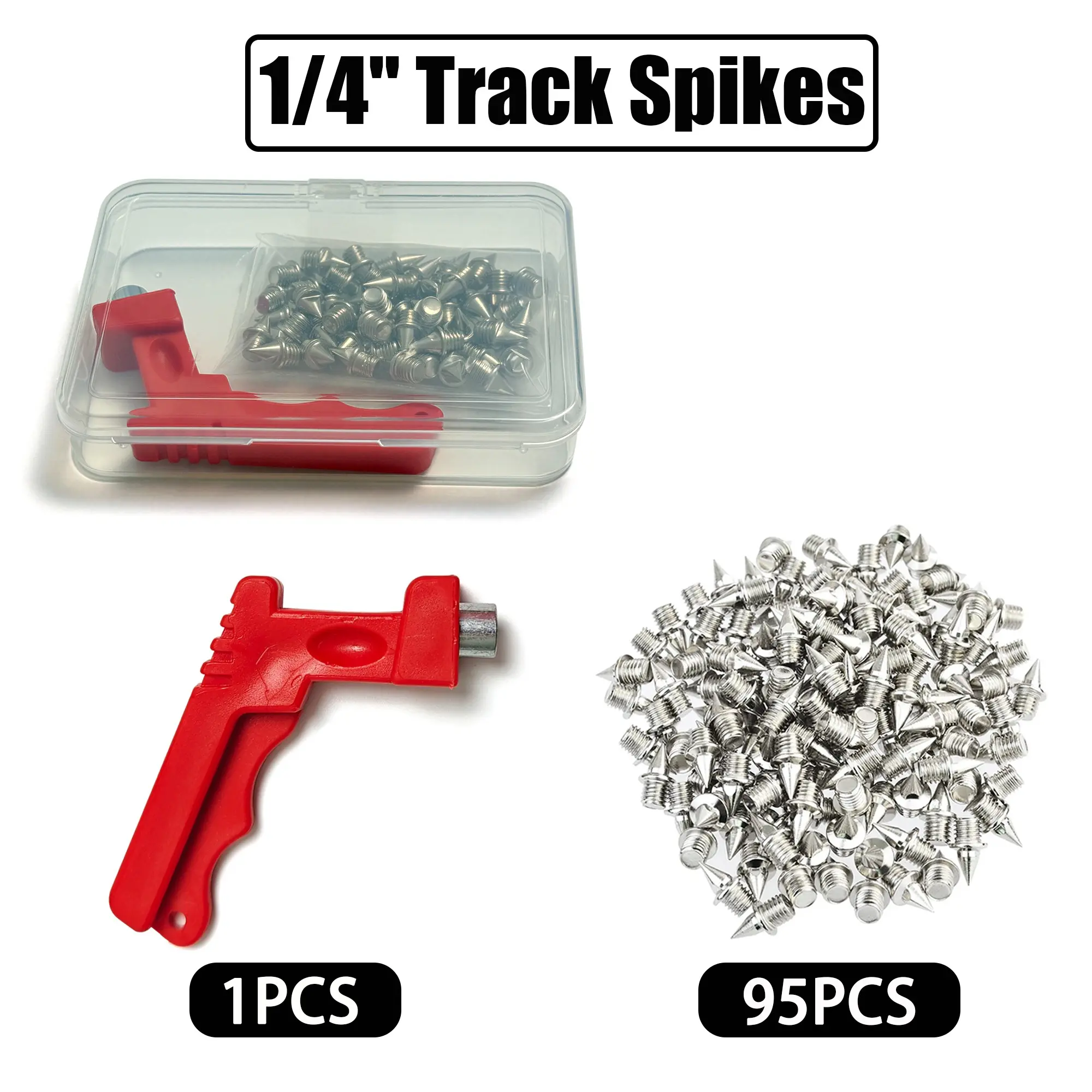 95pcs 1/4 Inch Stainless Steel Track Spikes, Rust Resistant Non Slip, Replacement Shoe Spikes with Wrench, Universal for Sports