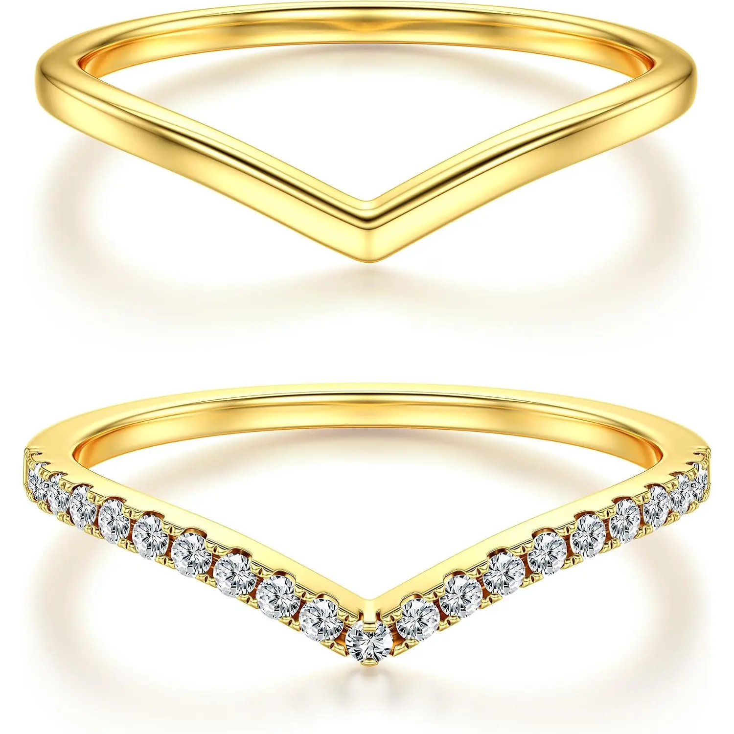 2Pcs Gold & Silver Ring Set for Women, 14K Gold Filled & 925 Sterling Silver Stackable Thumb Rings, Simple Band Rings, Engagement Wedding Promise Rings, Jewelry Gift