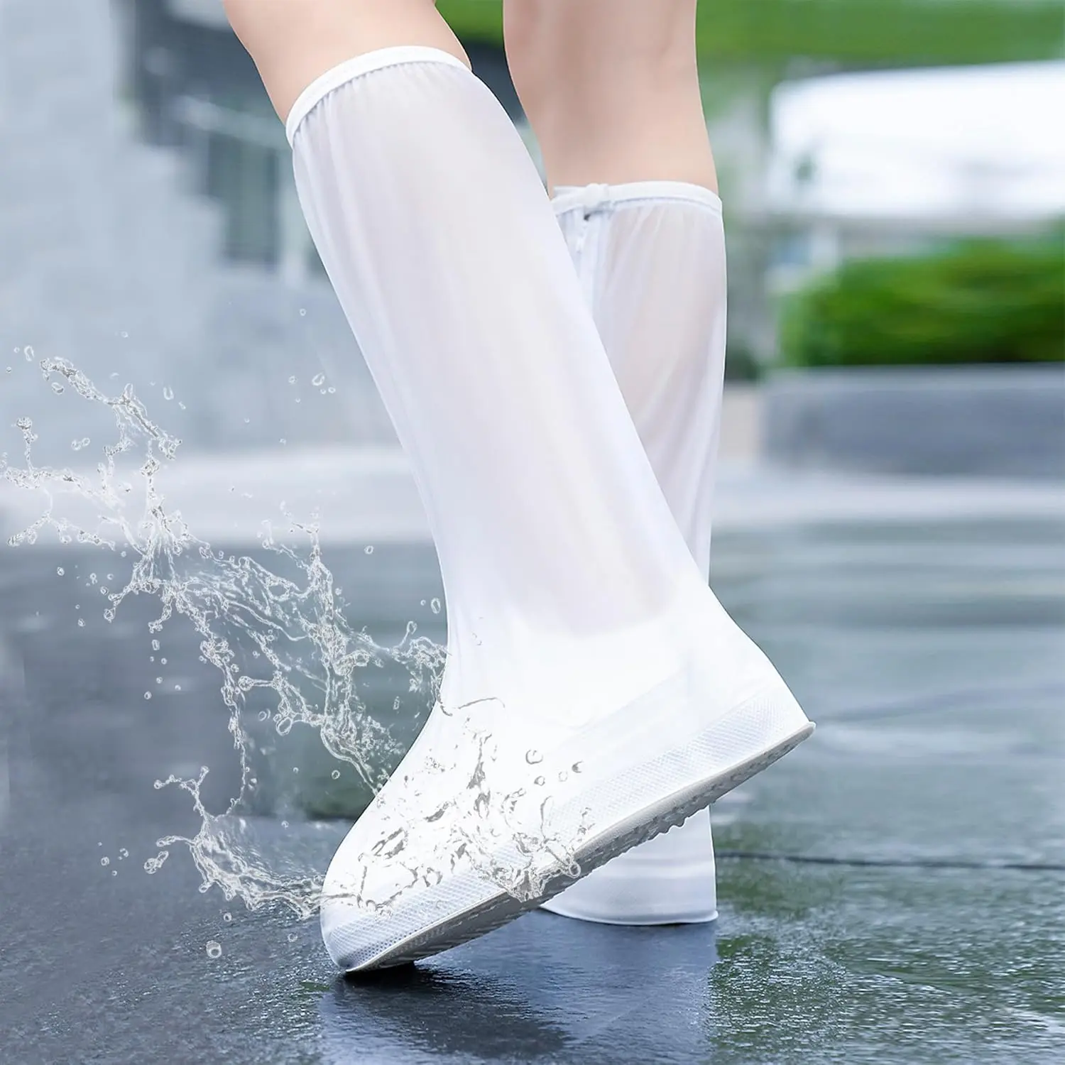 Waterproof Rain Shoe Cover Reusable Non-Slip Rainproof Boot Covers with Zipper Slip Resistance Overshoes Rain Mud Snow Shoe Protector Covers Hiking Climbing Camping Outdoor Sports Travel
