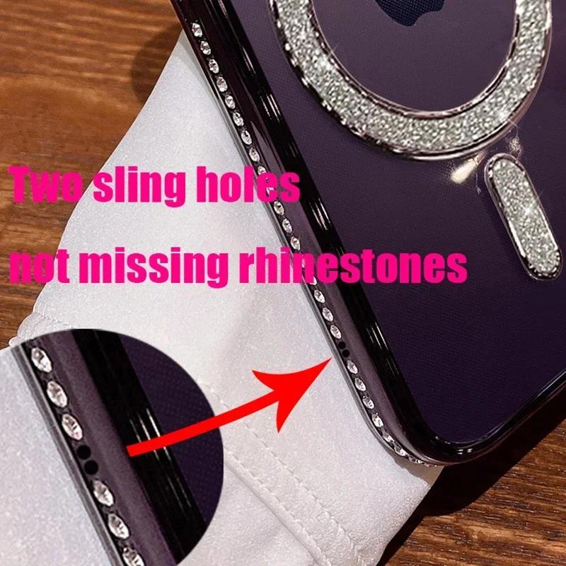 Luxury Bling Crystal Lens Film Phone Case For iPhone 15 11 12 13 14 Pro Max Plus Magsafe Magnetic Wireless Charging Clear Cover