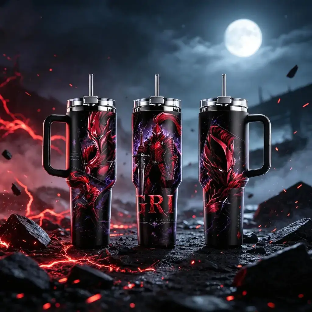 Solo Leveling Igris Blood-Red Commander 40oz Tumbler with Handle & 20oz Mug, Insulated Stainless Steel Anime Manhwa Merch, Aesthetic Travel Coffee Cup Water Bottle Leak-Proof with Straw Fan Gift