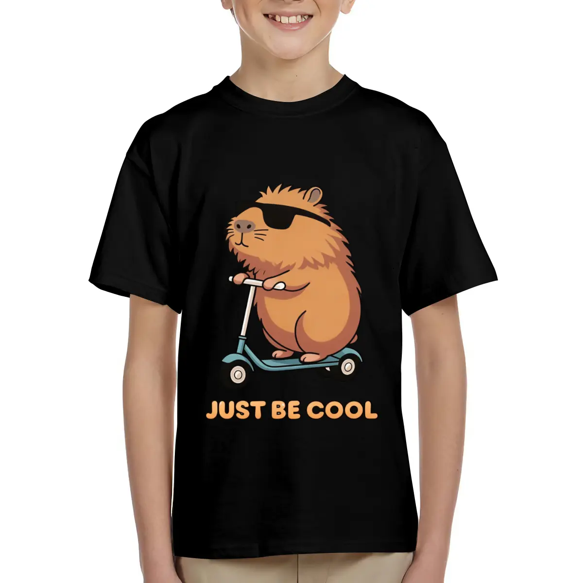 Cool Hamster Riding Scooter Print Design Kids Short Sleeve T-Shirts Cotton Soft Breathable Crewneck Tees for Boys Girls, Loose Fit Comfortable Basic Tops for 6-15 Years Summer School Casual Wear