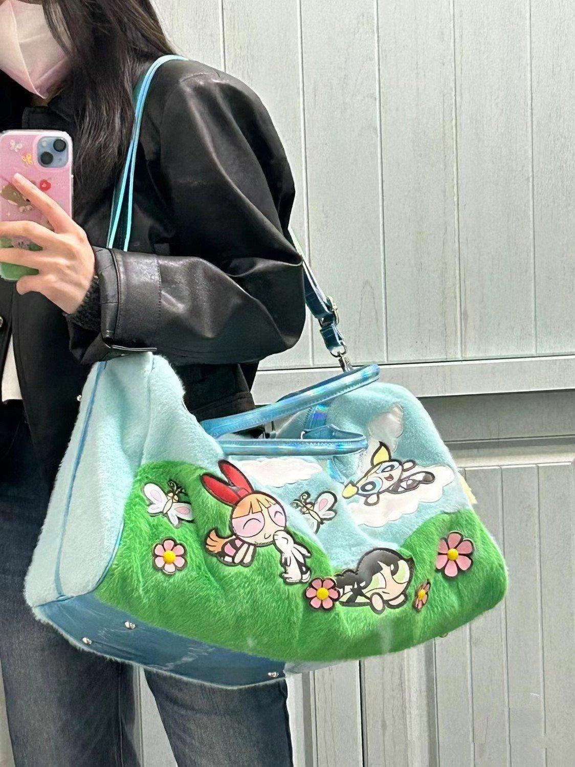 Large Capaci Plu Handbag Cartoon Animation Youthful Sle Soft Rabbit Fur Material Zipper Closure Casual Leisure Handbag