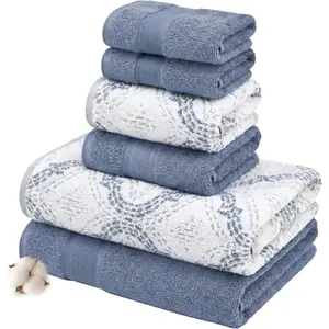 Capri 6-Piece Reversible Yarn Dyed Jacquard Towel Set - Bath Towels, Hand Towels, & Washcloths - Super Absorbent & Quick Dry - 100% Combed Cotton, Denim
