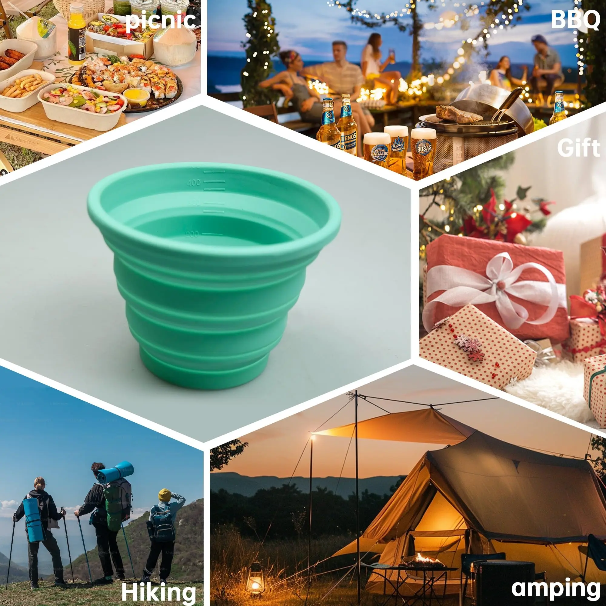 Silicone Foldable Cup with Lid, Reusable Portable Drinking Cup, Ideal for Camping, Hiking, Outdoor Activities, Hot and Cold Drinks