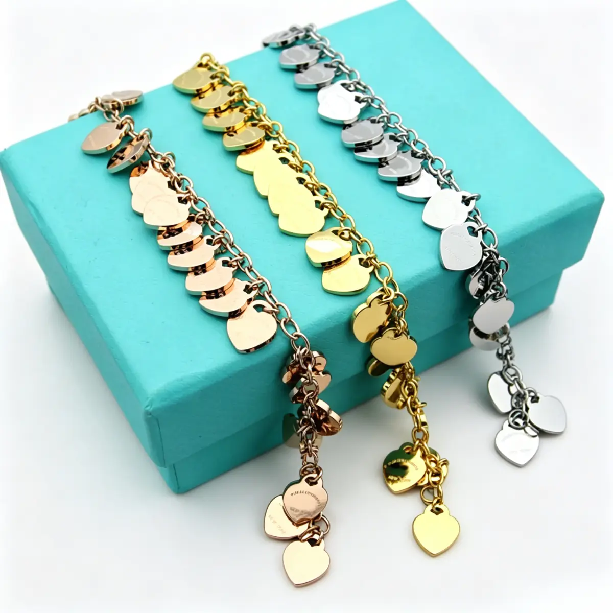 Women's Classic Tiny Heart Bracelet - Fashionable Polished Metal Accessory with Dainty Stackable Design, Adjustable Charms Bracelets & Bangles, Even Spacing, Lightweight Comfort, Everyday-Party Wear, Ideal Gift, Heart Bracelets, Fashionable Bracelet