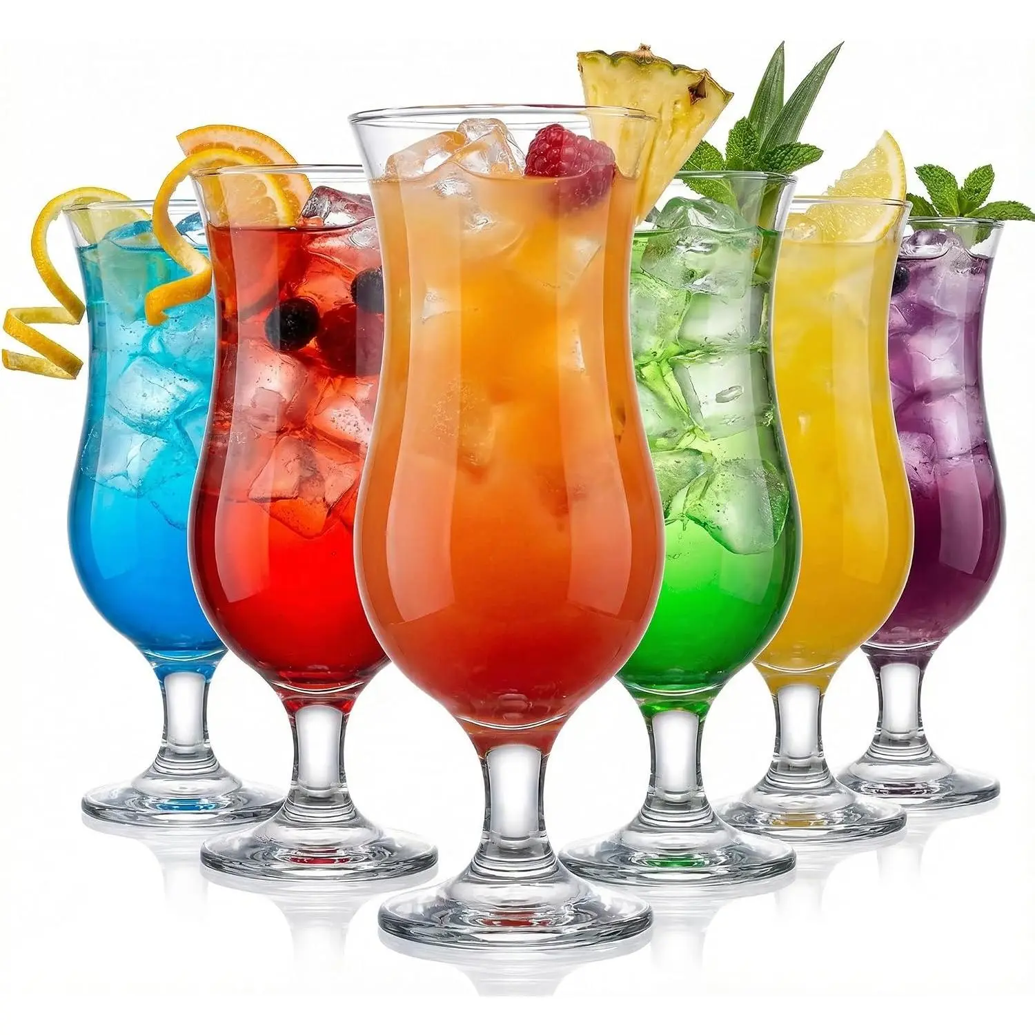 Large Hurricane Glass Set of 6 Pcs 15.5 Oz 460 Ml Tall Cocktail Glasses for Milkshake Mojito Margarita Sangria Pina Colada Stemmed Big Coupe Glassware