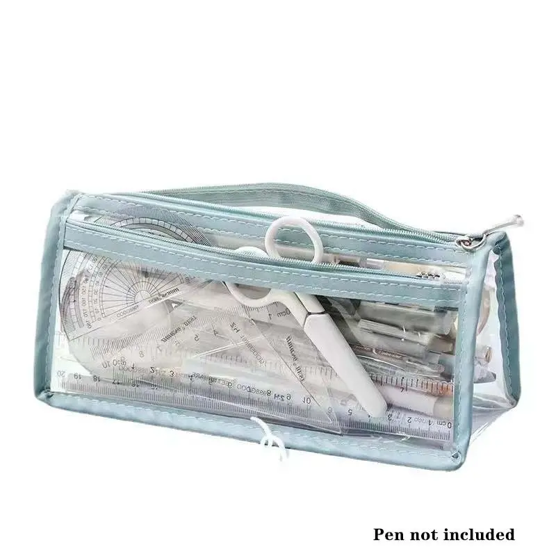 2-Pack Exam-Ready Transparent Pencil Case, Waterproof PVC Zipper Bag, Large Capacity, Multi-Purpose Storage for Office & Travel