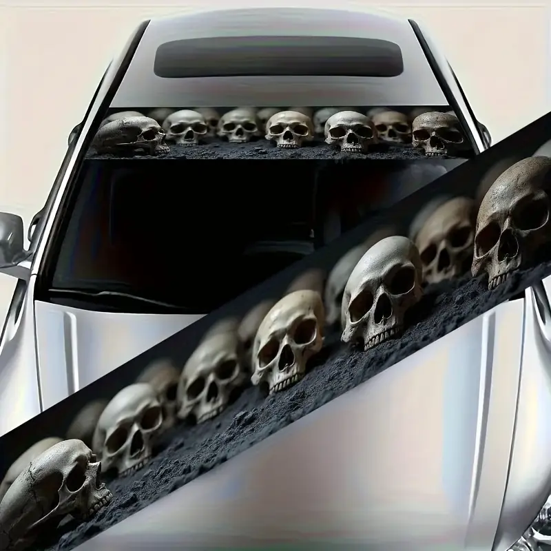 1pc Vinyl Car Windshield Sticker Skull Pattern Waterproof Sunscreen UV Protection Suitable for All Models Front And Rear Windshield Car Auto Modification Decoration Vinyl Decal