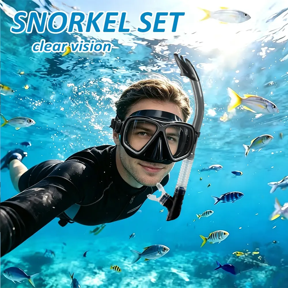 Snorkel Diving Set with Mask & Snorkel, Dry Top Anti-Leak Snorkeling Gear for Swimming, Scuba Diving, and Beach Snorkeling, Wide View and Impact-Resistant PC Lens