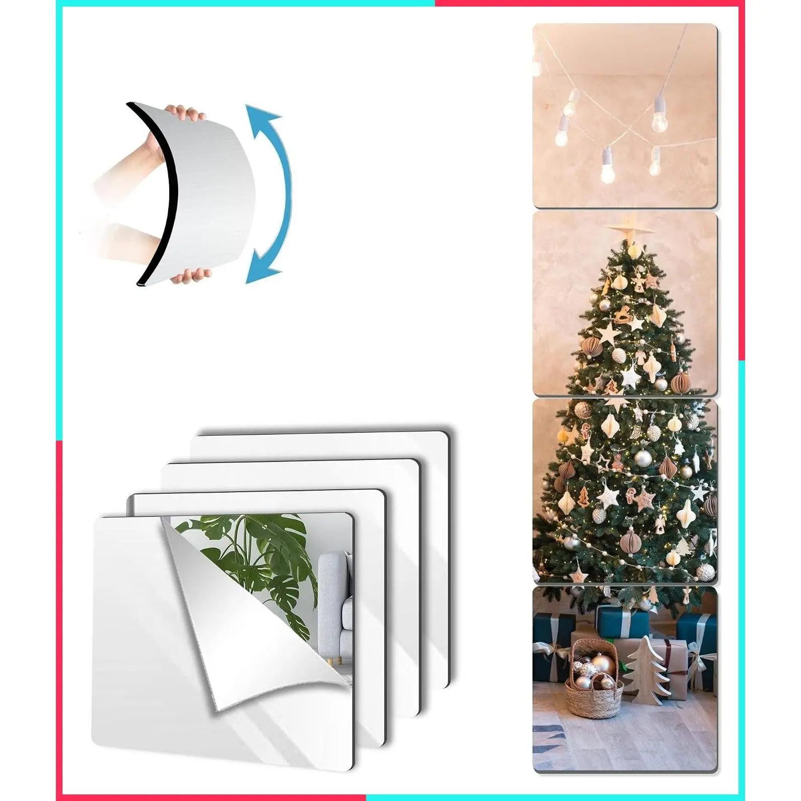Unbreakable Full Length Wall Mirror, 4Pcs 10x10 Inch Shatterproof Acrylic Mirror Tiles for Kids, Classroom Decor, Non Glass Stick on Plexiglass Mirrors for Children