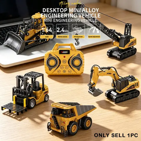 1:64 Remote Control Engineering Toy, Alloy Dump Truck, Forklift, Excavator, Crane with Lights and Sounds, APP Controlled, RC Construction Vehicles, Christmas Gift
