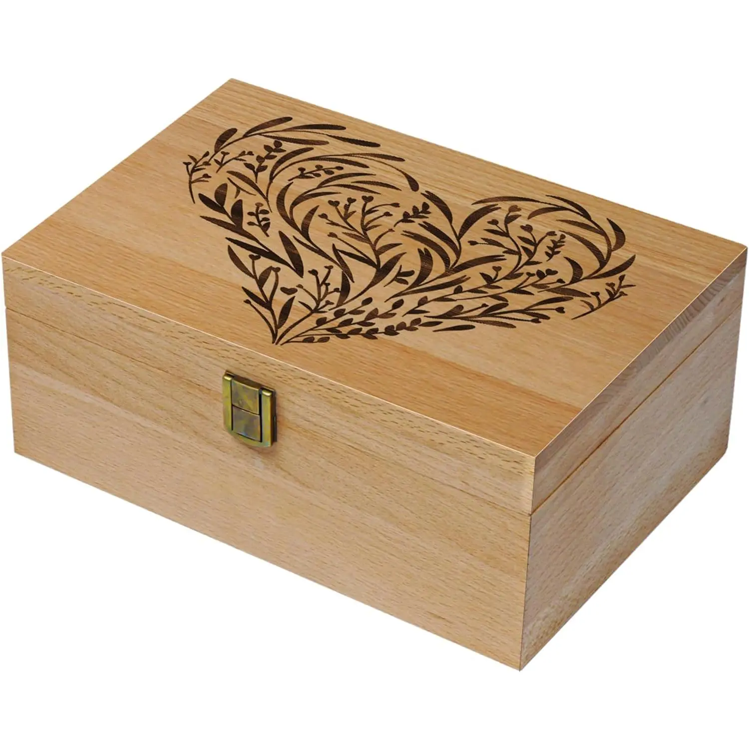 Wooden Memory  Box, Floral Heart Engraved Large  Boxes with , Memory Box Keepsakes  for Anniversary, Wedding, Memory, Birthday, Valentines Day, for Office or