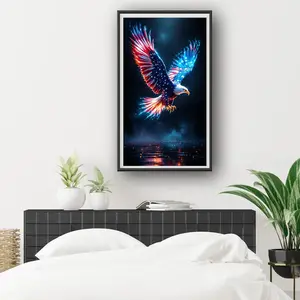 A 2D flat frameless hand - made DIY diamond painting kit Cool American eagle with national flag elements night view style Suitable for home decoration, handcraft lovers and as a personalized creative gift