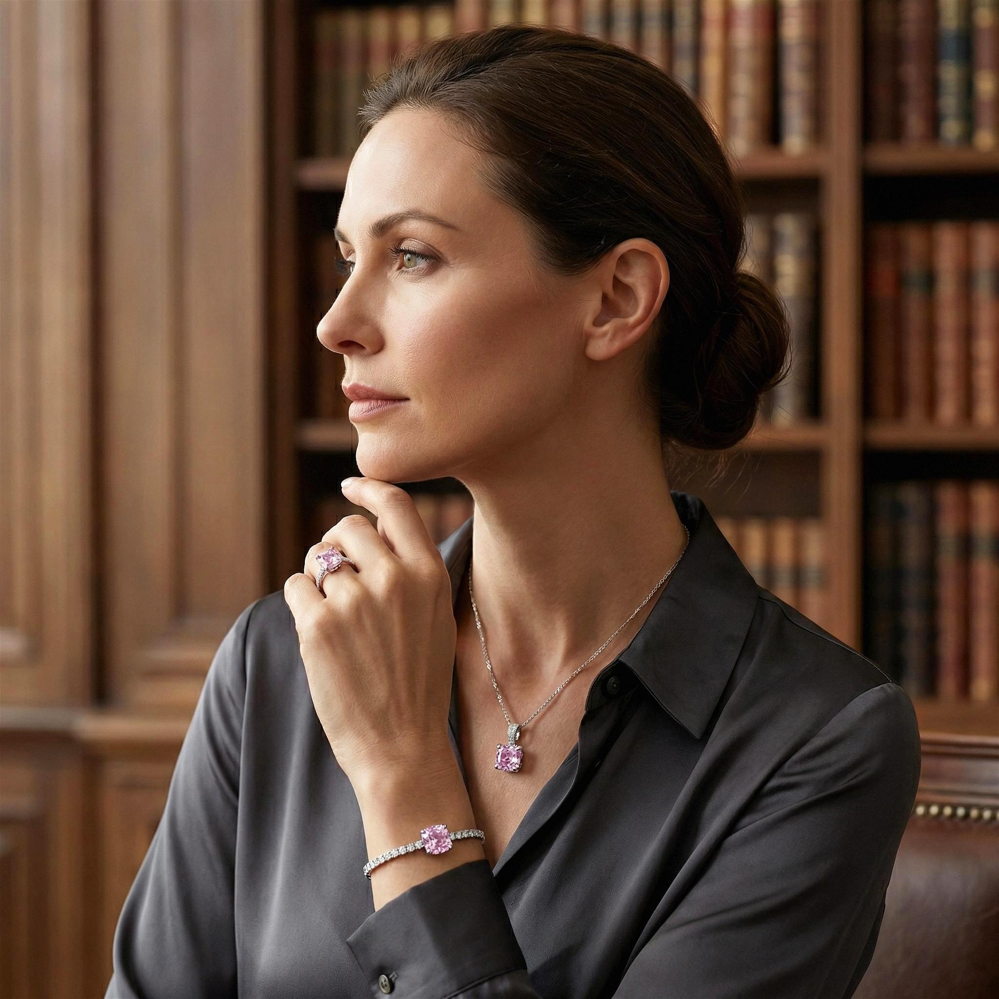 VAELUME Luxury 18K White Gold Plated Octagon Rose-Cut Pink Diamond Jewelry Set - 3PC Necklace Bracelet Ring-5A VVS CZ, Perfect for Daily Wear, Anniversaries,Birthday Gift for Women and Girls