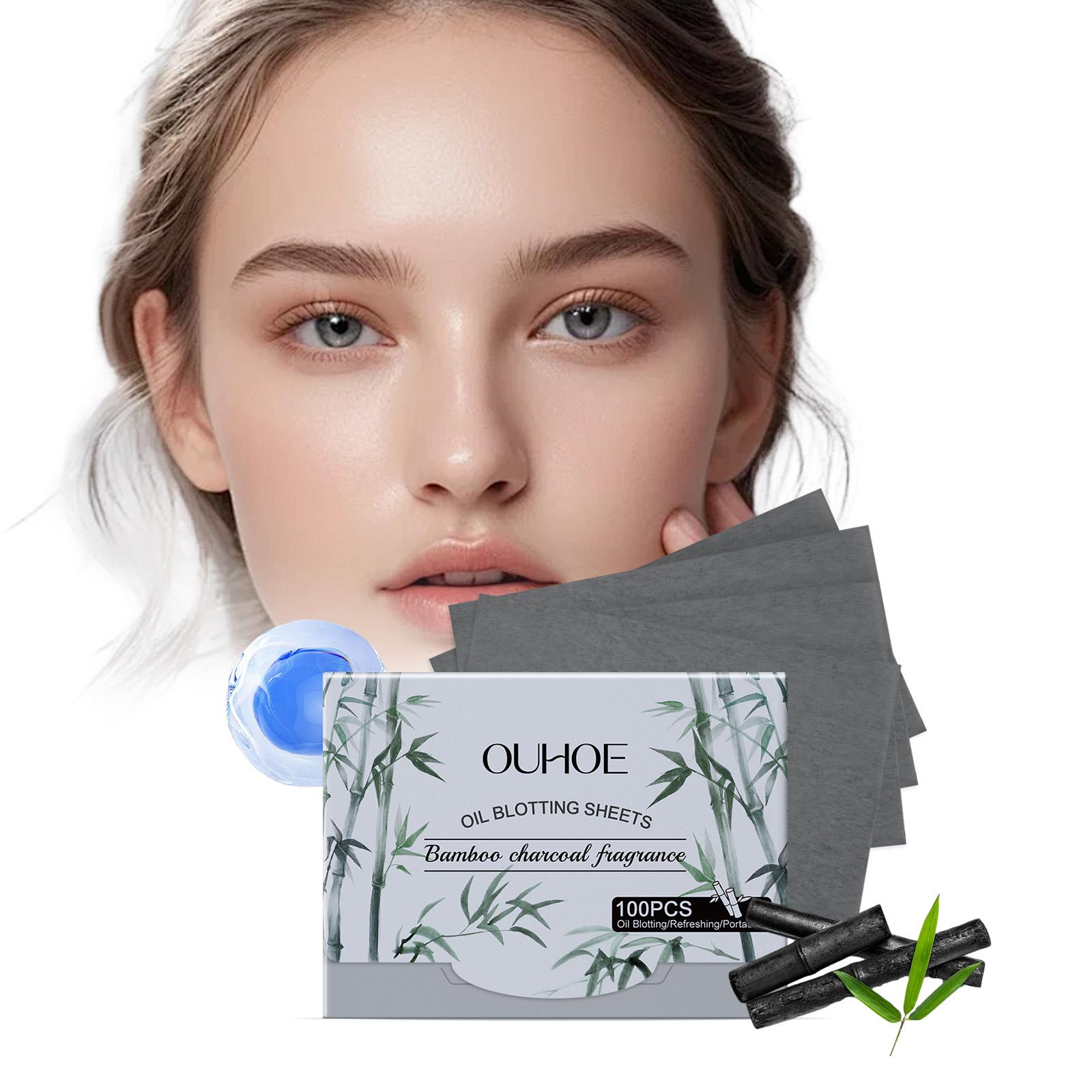 OUHOE Oil Blotting Sheets (Carbon Black), Cellulose & Kaolin Dual Oil Control + Carbon Black Deep Purification, Matte Finish, Vitamin E Antioxidant, Makeup-Friendly No Powder Removal for Oily Skin