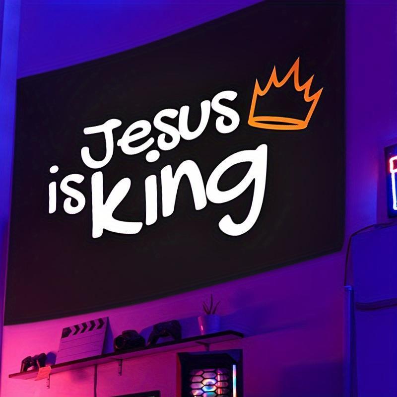 Decorative Scripture Tapestry - 40x30 in Christian Verse Wall Decor, Jesus Is King Message Crown Motif Wall Hanging, Indoor Home Supplies for Bedroom
