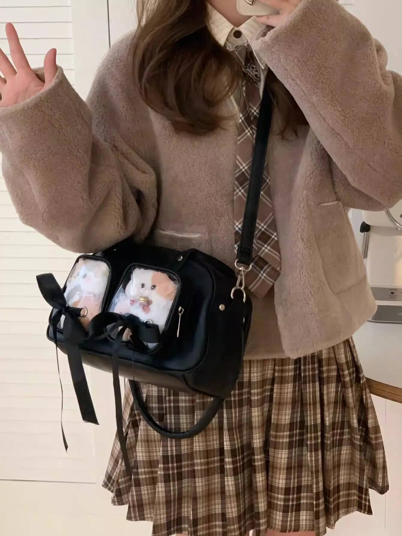 New Y2K Cute Ita Bag Large Capacity Fashion Shoulder Bag Lolita Girls Transparent Cosplay Underarm Bag DIY Badge Display Handbag