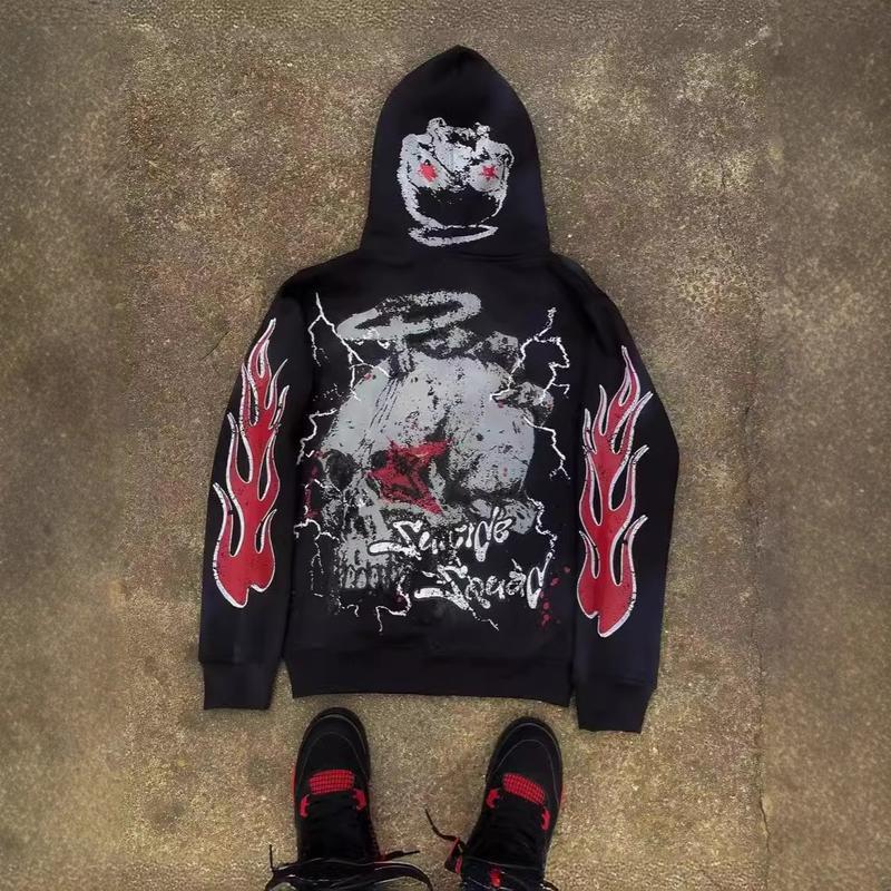 Streetwear Zip Hoodie Vintage Harajuku Cartoon Print Oversized Sweatshirt