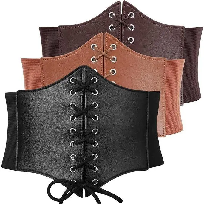 SUOSDEY Women's Vintage Style Lace-up Corset Belt, Comfortable Wide PU Leather & Elastic Waspie Waist Cinch for Dresses, Halloween Costume Accessory, Dress, Accessories