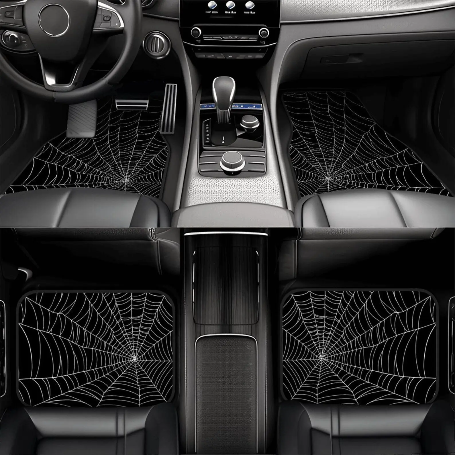 4pcsSpider web pattern car floor mat dust mat 4-piece set, Halloween women's car accessories interior, fashionable car accessories, universal car mats
