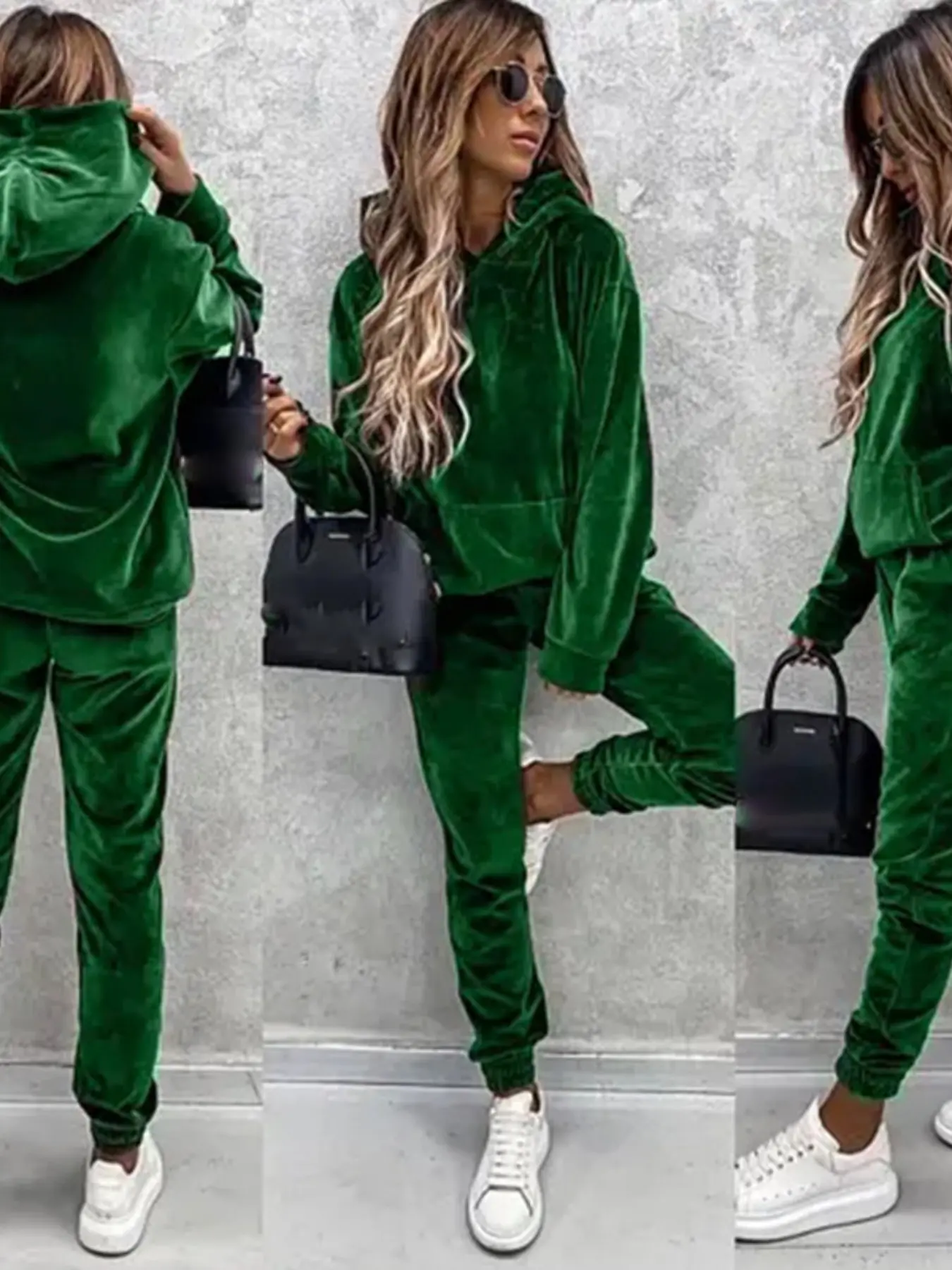 TWO-Piece Velvet Set, Casual Fashion, Includes Sweatshirt and Long Pants, Perfect for Outdoor Activities and Social Gatherings