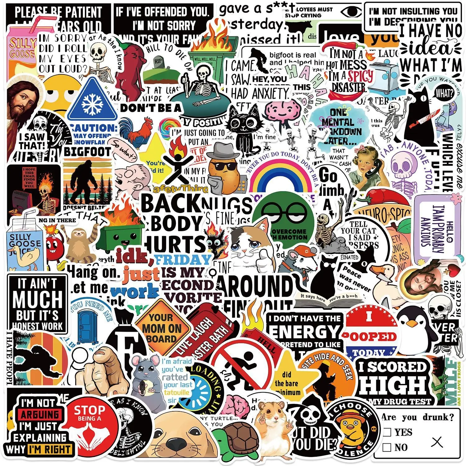 200 Funny Prank Meme Stickers, Waterproof No-Residue Luggage Guitar Decals, Fun Graffiti Stickers for Travel and Music Fans