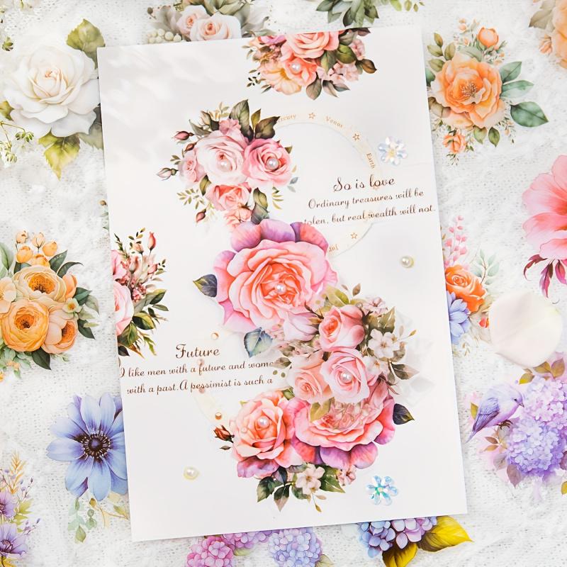 Flower Pattern Tape, 8 Rolls Waterproof Adhesive Tape, Diy Decorative Tape for Scrapbooking, Journaling, Gift Wrapping, Greeting Cards