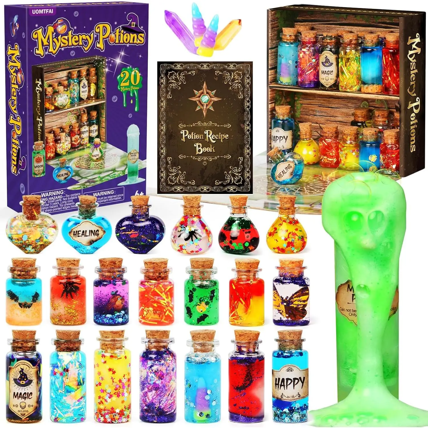 UOMTFAI Mystery Potion Craft Bottle Set for Kids - Glow in the Dark, 20 Potion Bottles, Creative Christmas Decor, Birthday Gift Ideas for Children Age 6-10+