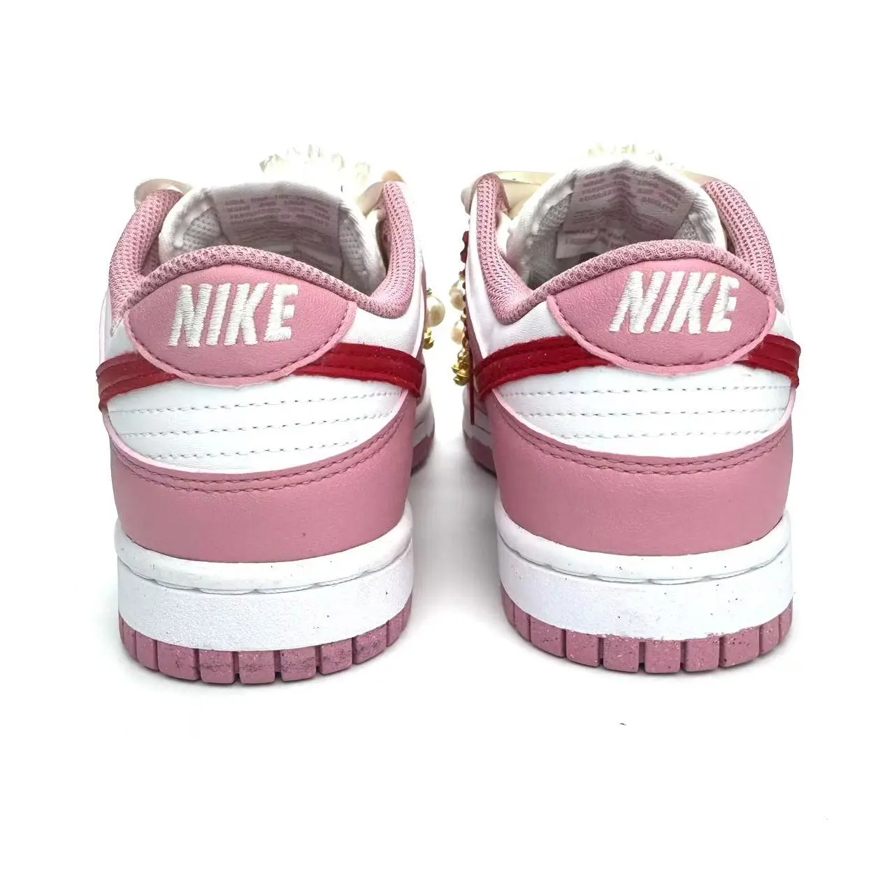 Nike Dunk Custom Wedding Sneakers for Women – Pink Low-Top with Pearl Accents, Cushioned Support, and Slip-Resistant Sole Verifiable, with credentials and supporting global authentication