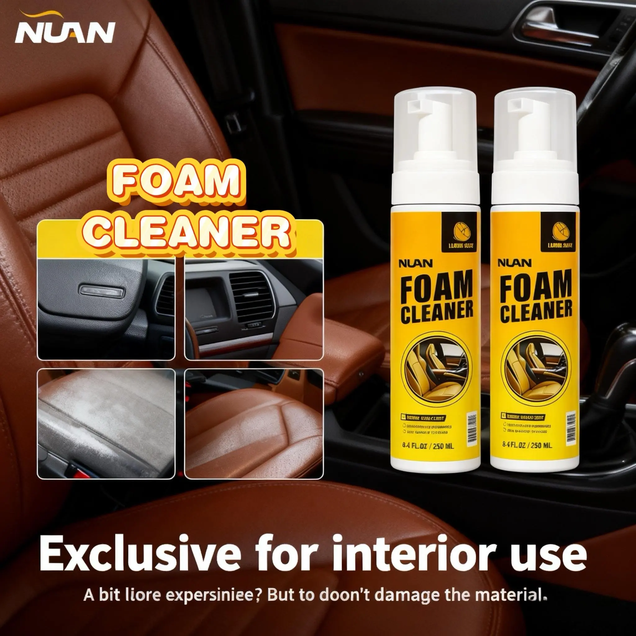 NUAN multi-purpose cleaning spray foam cleaner all purposeNUAN Car Interior Foam Cleaner – Leather, Plastic & Headliner Surface Care-ll6.2, Automobile Cleaner, Car Cleaning Agent