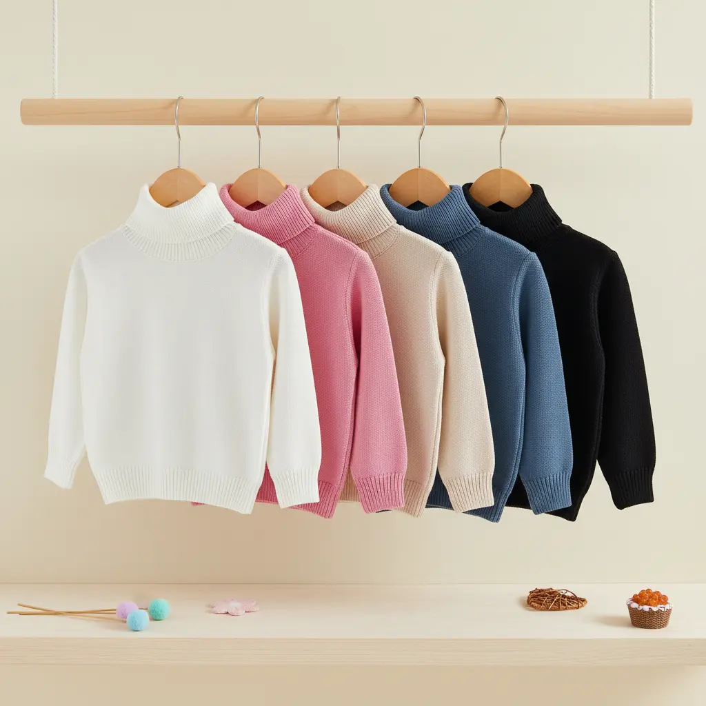 Toddler Baby Unisex Solid Color Sweater Fall Winter Plain Turtleneck Long Sleeve Knit Pullover