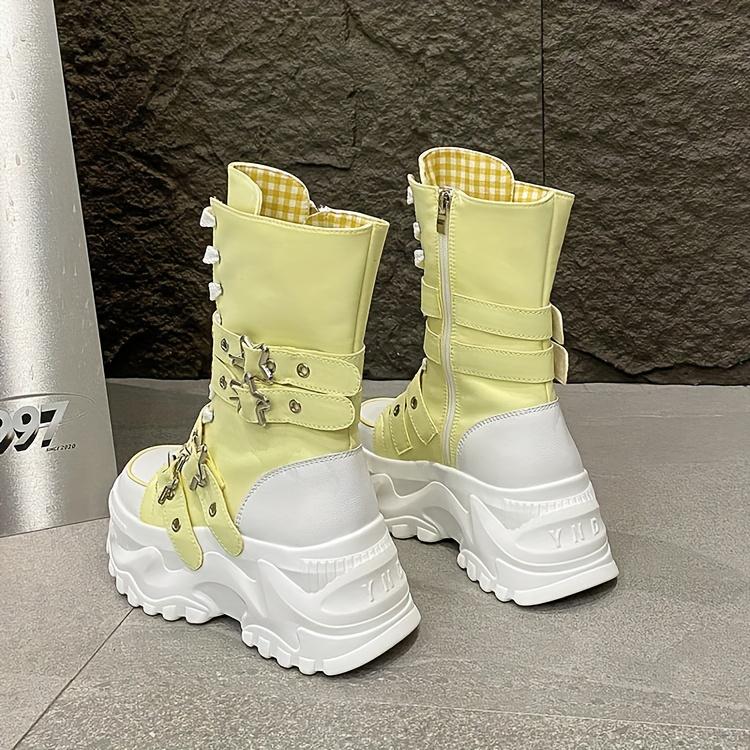 Chunky Platform Thick-Sole Height Increase 1.38 1.97 Lift Lace-Up Round-Toe All-Season All-Terrain Traction Low Heel Rubber Sole Fabric Upper Casual Athletic Wear Brown Black Easy-Clean Hand Washable