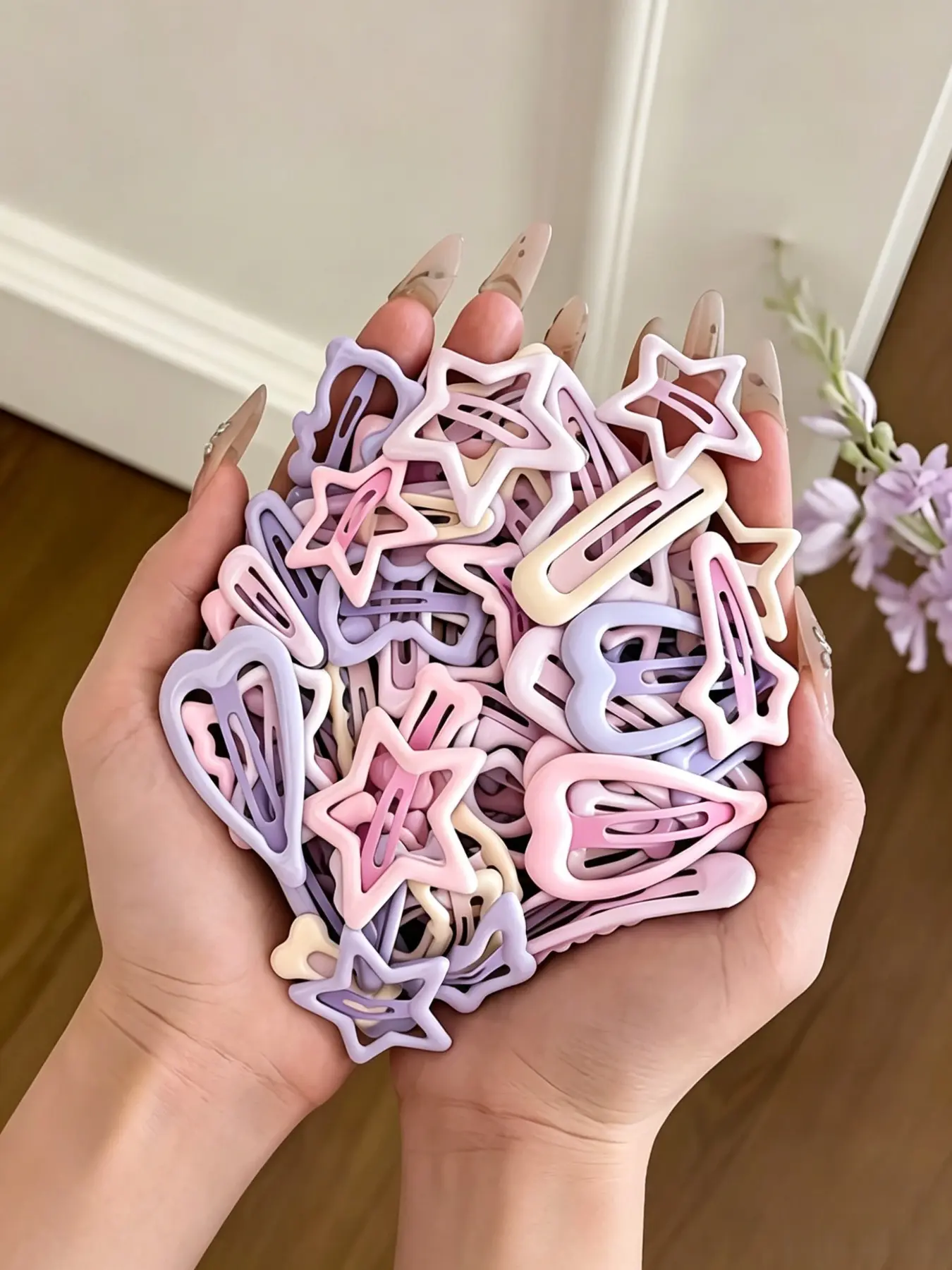 30pcs Random Color Macaron Cute Hair Clips, Hollow Out Star Heart Shapes, Sweet Style Daily Use, Versatile Hair Accessories
