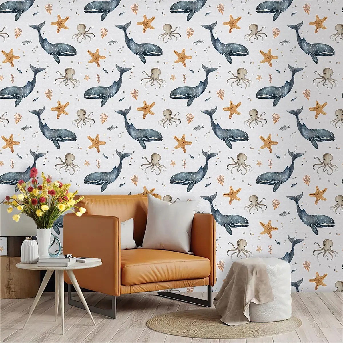 Ocean Watercolor Style Wallpaper, PVC Material, Mould-Proof, Easy Peel-And-Stick, Ideal for Kitchen/living Room/bedroom Decor
