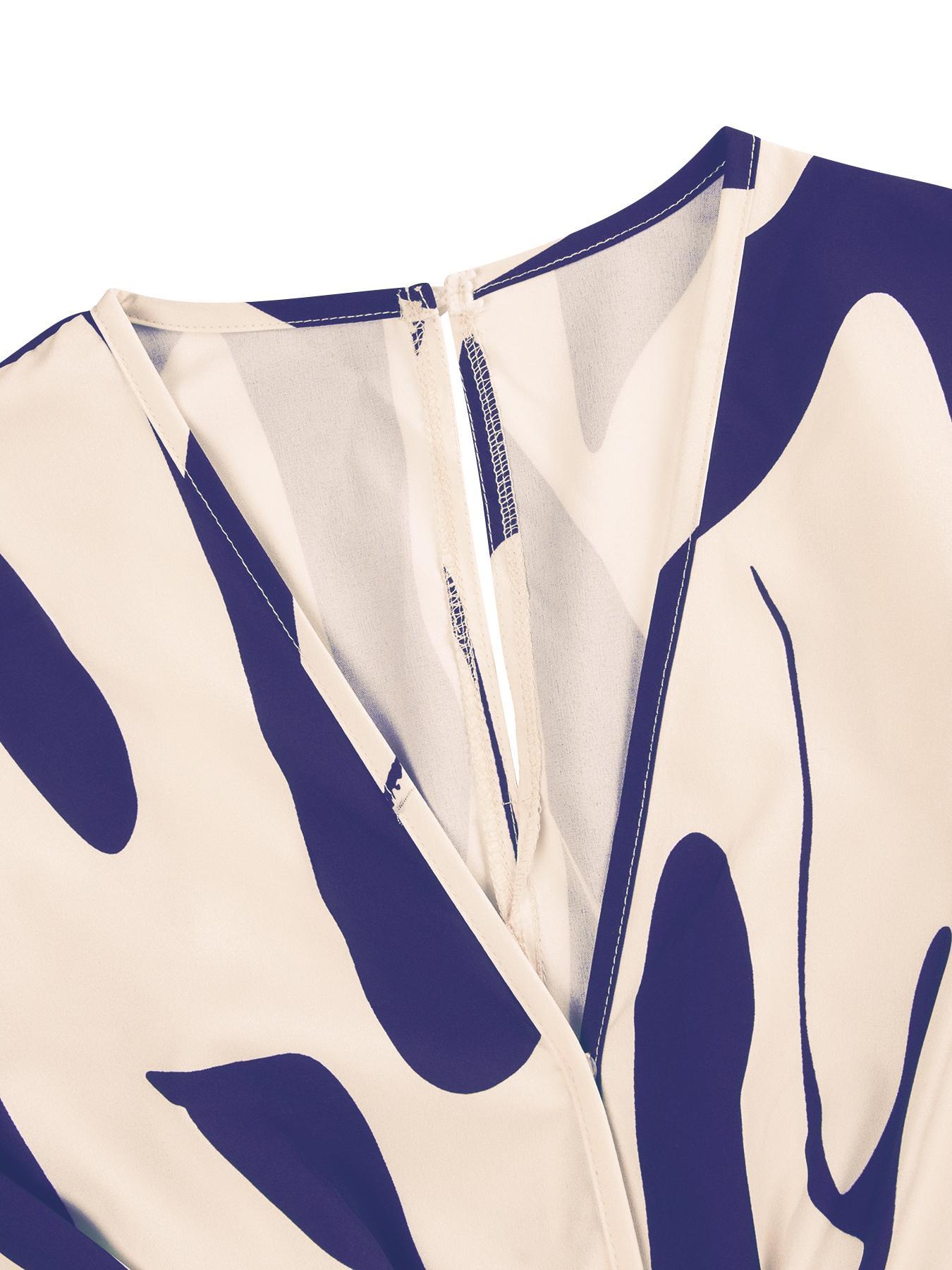 Women's Elegant Loose-Fit V Neck Short Sleeve Romper, Woven Fabric Wide Leg Pants, All Season Fashionable One-Piece Womenswear