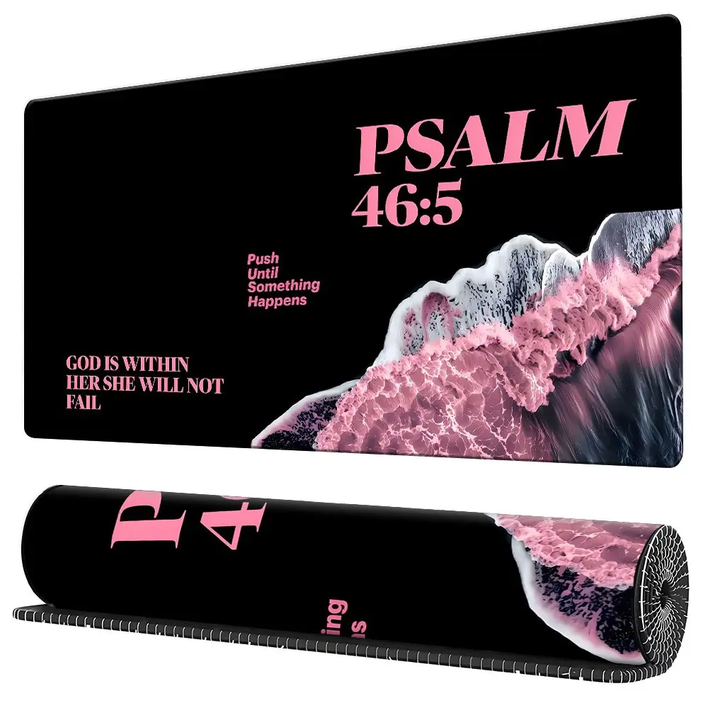 Pink Ocean & Faith Quote Large Gaming Mouse Pad,Extended Computer Keyboard Desk Mat, Non-Slip Rubber Base Stitched Lock Edges, Multi Size for Home Office Gaming, Perfect Gift for Faith & Inspirational Style Lovers