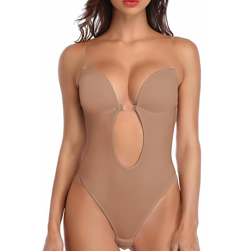 Women Shapewear Backless Body Bra Shaper Deep Plunge Low Back Open Crotch Shapewear for Wedding Party Daily Use , Ladies Shapewear Strapless Deep U Plunge Bodysuit for Women Tummy Control Built In Bra Low Back Body Shaper