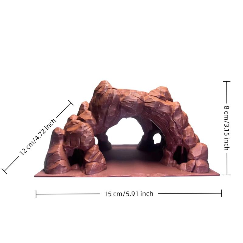 Double Scene Universal 3D Printed Desert Cave, Reptile Lizard Safe Hideaway, Aquatic Tank Decor, Sandstone Texture, Top Plant Design