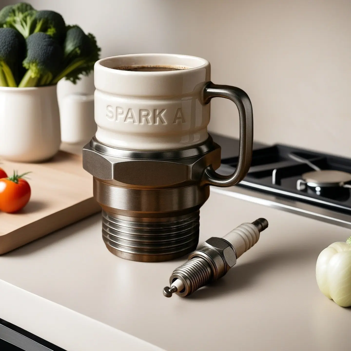 1pc Ignition Spark Stainless Steel Coffee Cup, Industrial Style Coffee Cup, Mugs, Mechanic and Transmission Theme Coffee Cups, Car Theme Design Coffee Cups, Suitable for Home Kitchen, Gift