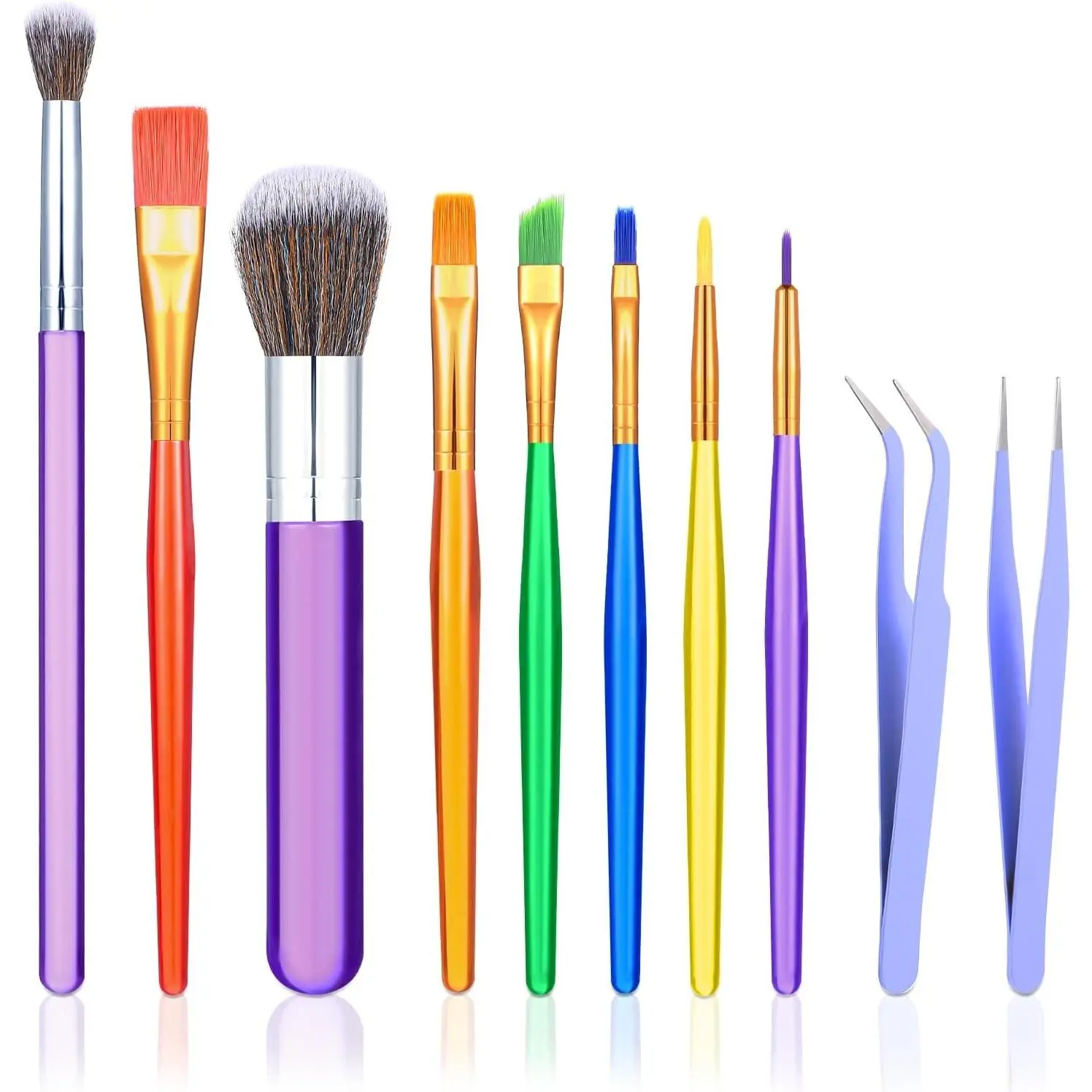 Baking Brush, 10 Pcs Pastry Brush Cake Candy Decorating Brushes Cake Decorating Tools with Elbow and Straight Tweezers for Biscuit Cake Fondant Decor Supplies (Multicolor)