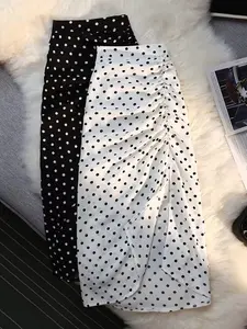 2-Pack Women's French Elegant High-Waist Polka Dot Midi Skirts, Boho Pleated Elastic Waist, Casual All-Season Wear